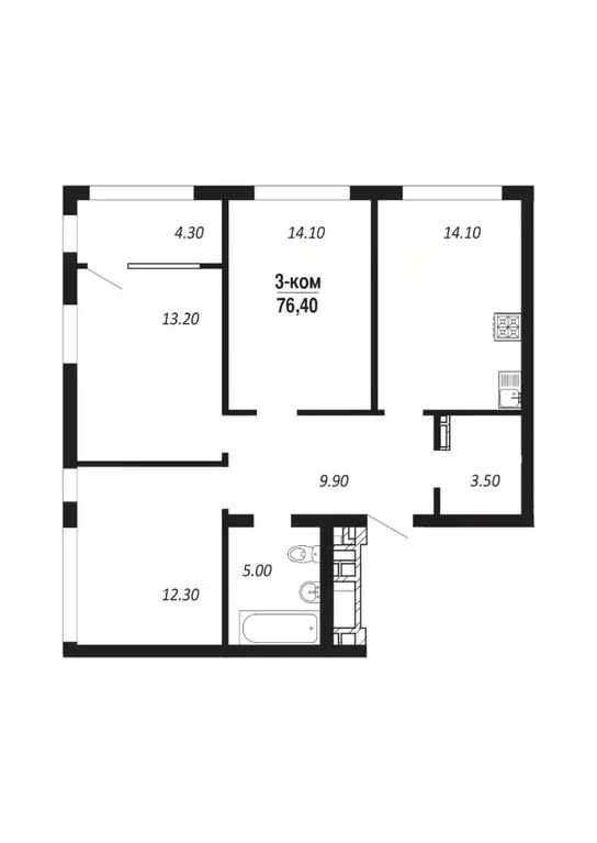 3-к кв. Омская область, Омск просп. Королева (76.4 м) - Фото 0