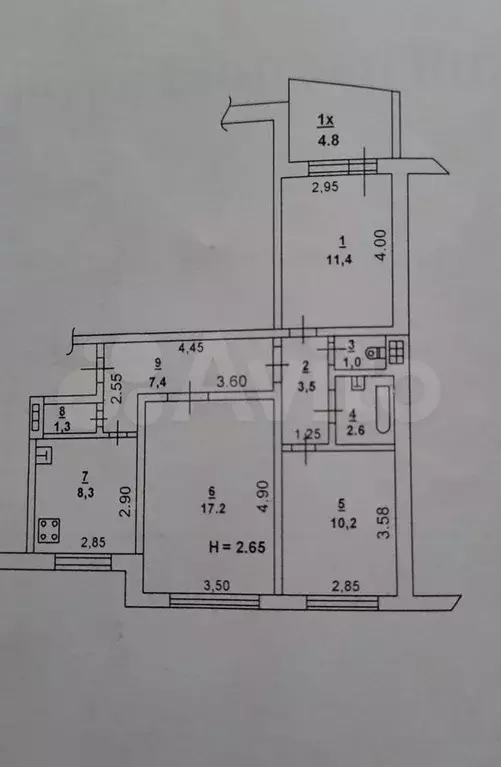 3-к. квартира, 67,7 м, 1/9 эт. - Фото 0