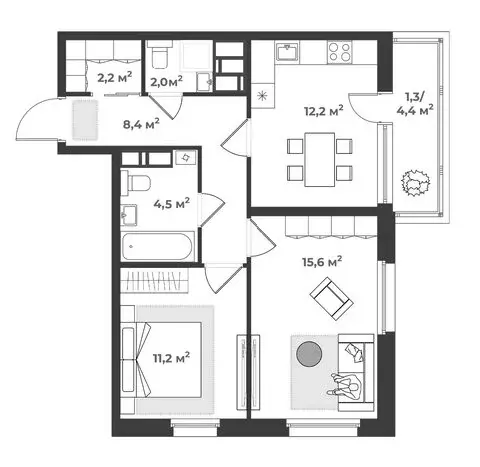 2-комнатная квартира: Тверь, 2-я улица Красина, 64 (57.4 м) - Фото 0