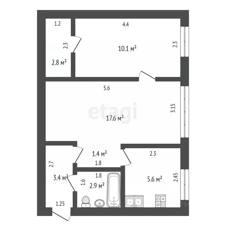 2-к кв. Татарстан, Менделеевск ул. Бурмистрова, 15 (44.0 м) - Фото 2