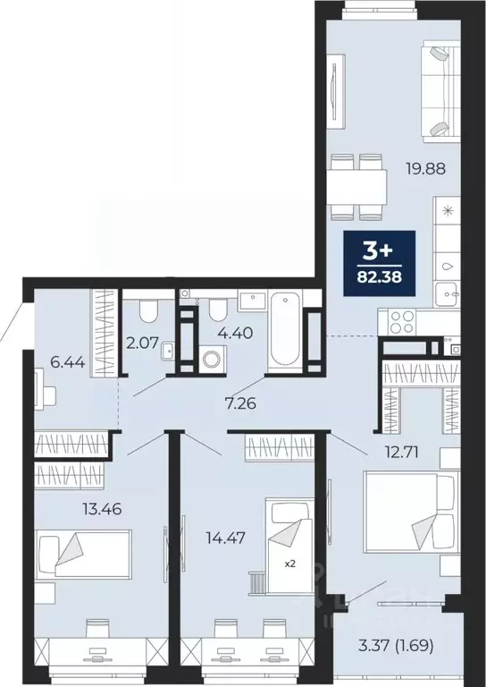 3-к кв. Тюменская область, Тюмень ул. Арктическая, 12 (80.69 м) - Фото 0