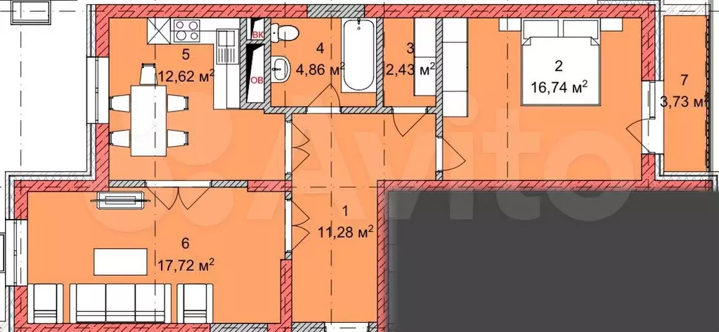 Своб. планировка, 49,8 м, 9/16 эт. - Фото 0