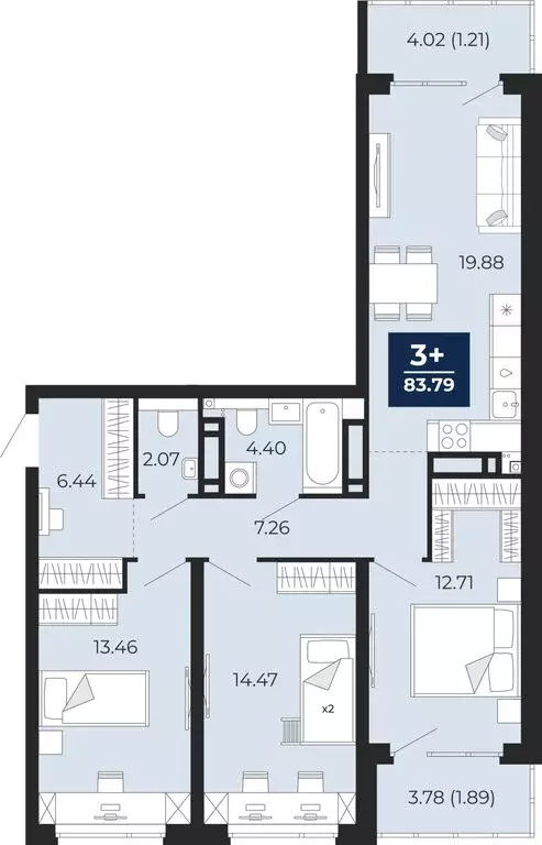 3-комнатная квартира: Тюмень, Арктическая улица, 16 (85.39 м) - Фото 0