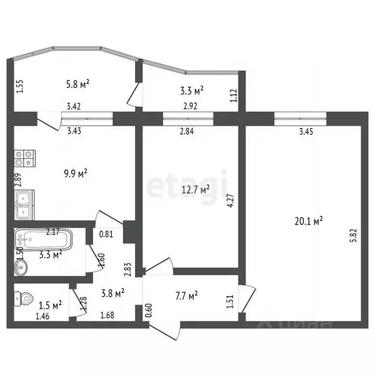 2-к кв. Саха (Якутия), Якутск ул. Петровского, 12 (55.0 м) - Фото 1