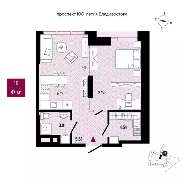 1-к кв. Приморский край, Владивосток просп. 100-летия Владивостока, ... - Фото 1