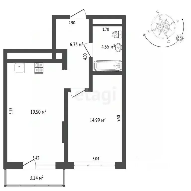 1-к кв. Тюменская область, Тюмень ул. Василия Подшибякина, 7 (48.0 м) - Фото 1