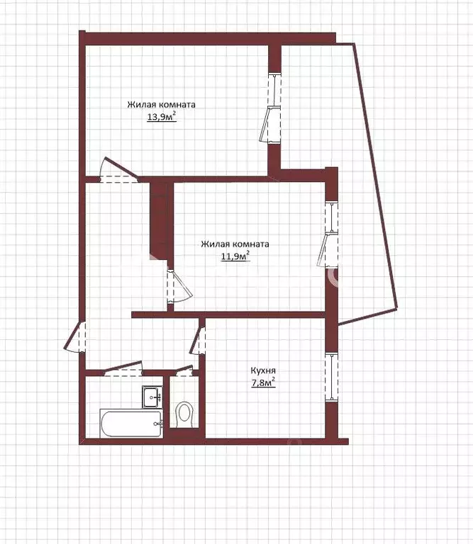 2-к кв. Брянская область, Брянск Московский мкр, 43 (47.3 м) - Фото 2