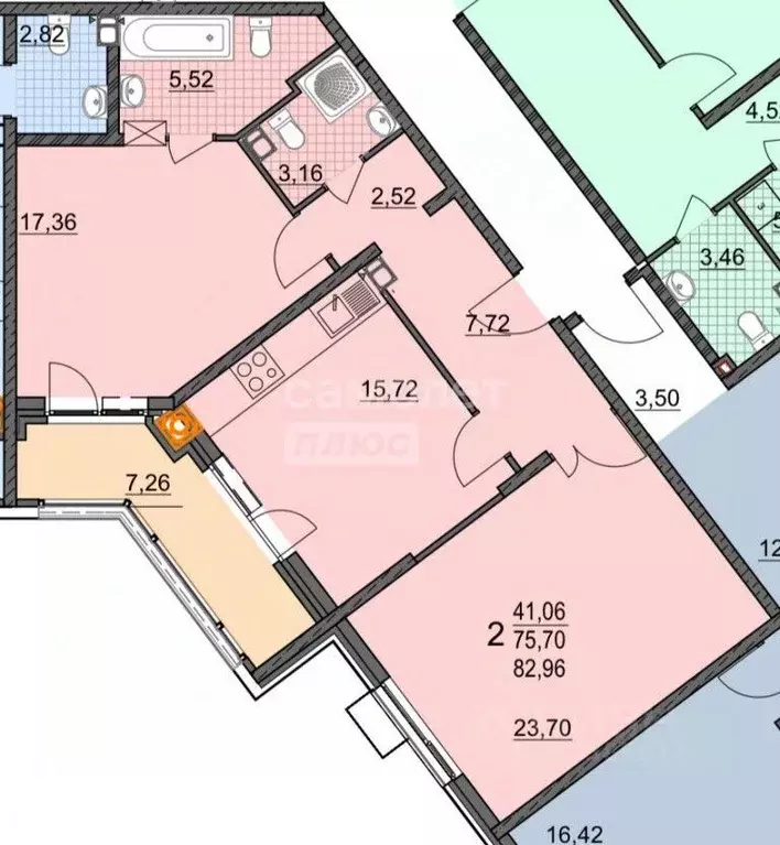 2-к кв. Курская область, Курск ул. Володарского, 50к1 (75.3 м) - Фото 2