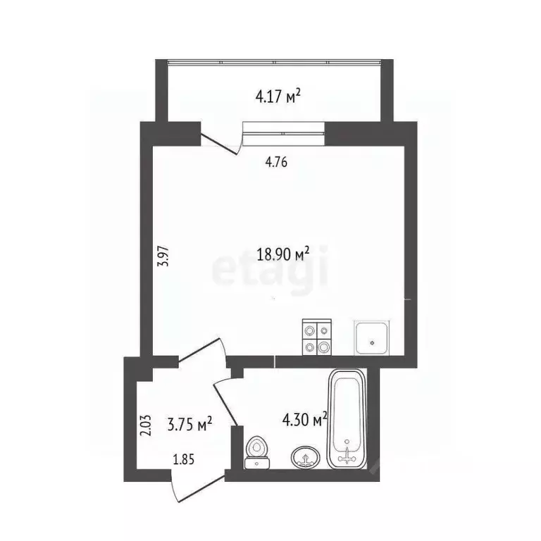 Студия Тюменская область, Тюменский муниципальный округ, д. Патрушева ... - Фото 1