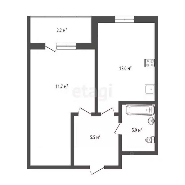 1-к кв. Тюменская область, Тюмень Полевая ул., 117к6 (33.8 м) - Фото 2