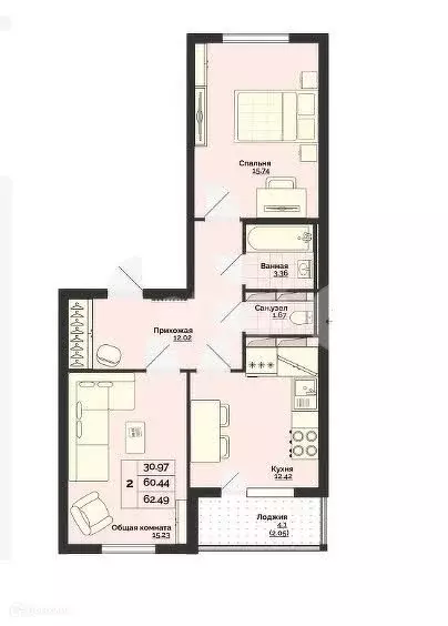 Продаётся 2-к квартира, 62.49 м - Фото 1