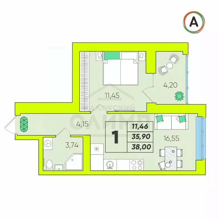 1-к кв. Калужская область, Калуга Новая ул., 47/3 (38.0 м) - Фото 1