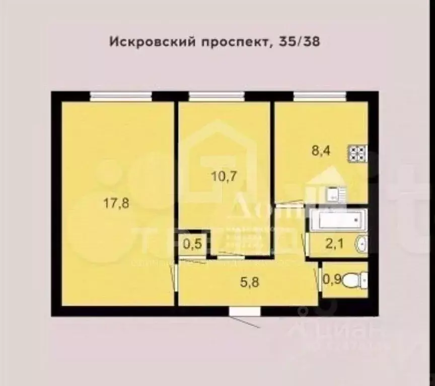 2-к кв. Санкт-Петербург Искровский просп., 35/38 (46.2 м) - Фото 2