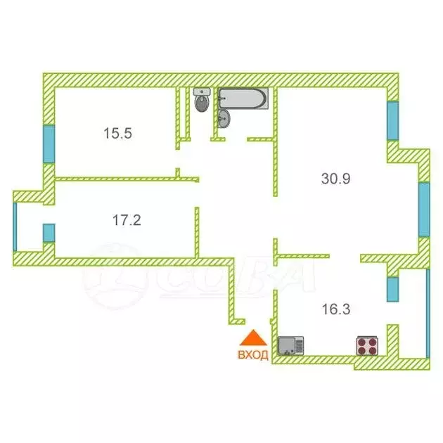 3-комнатная квартира: Тюмень, Ямская улица, 77к2 (106 м) - Фото 2