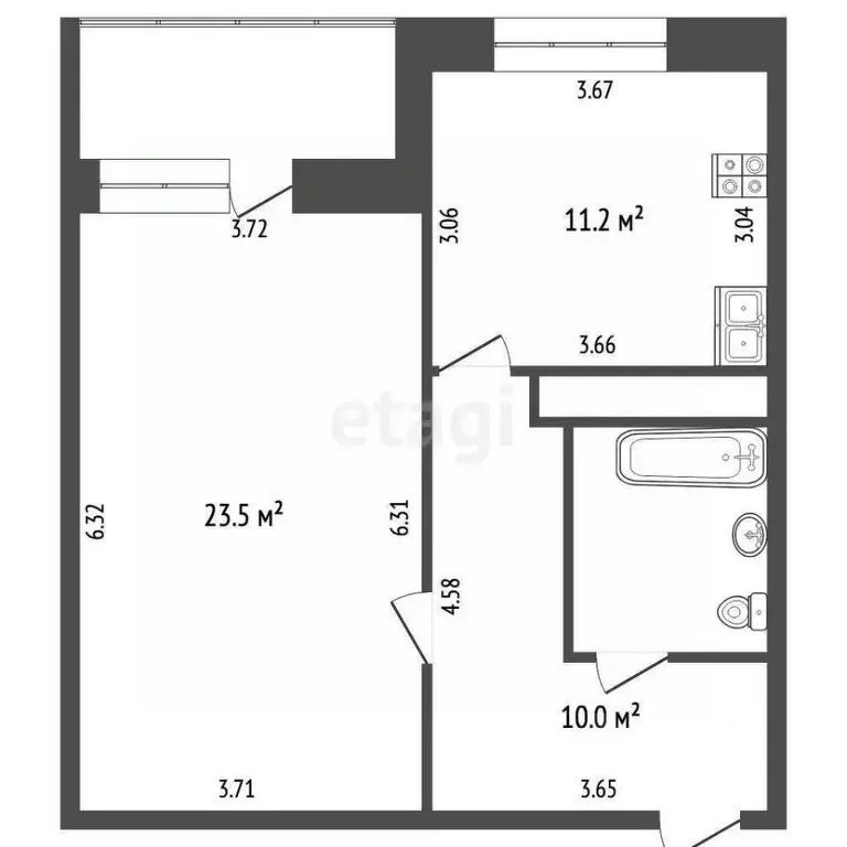 1-к кв. Вологодская область, Вологда ул. Гагарина, 3 (49.5 м) - Фото 2