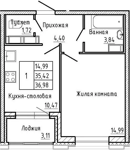 1-комнатная квартира: Санкт-Петербург, Земледельческая улица, 3 (36.98 ... - Фото 0