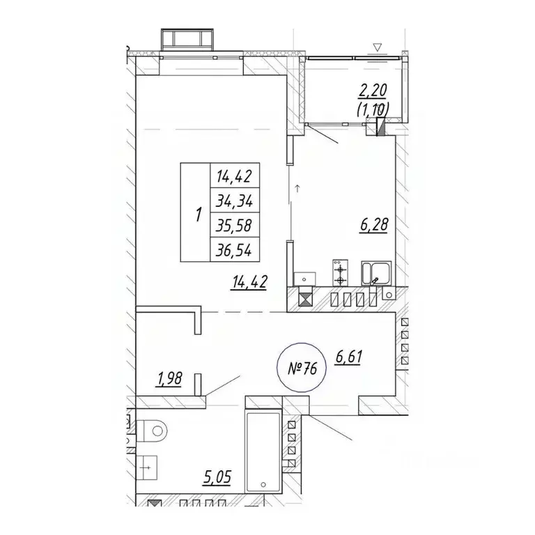 1-к кв. Калининградская область, Зеленоградск  (36.54 м) - Фото 1