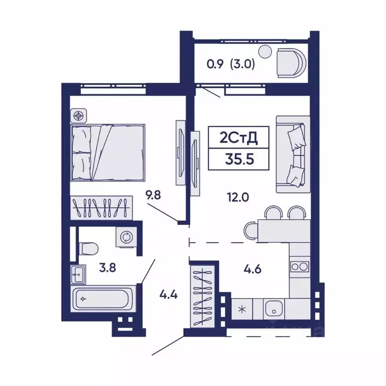2-к кв. Новосибирская область, Новосибирск Горизонт жилой комплекс ... - Фото 2