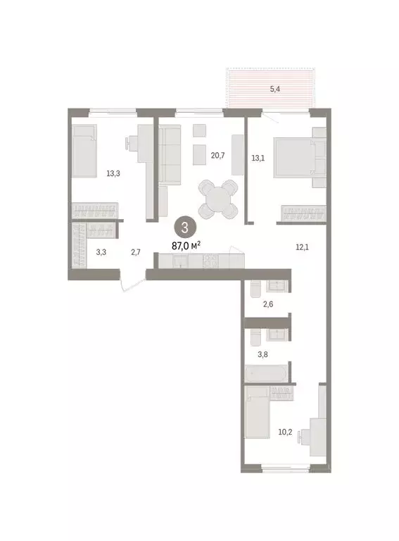 3-комнатная квартира: Новосибирский район, рабочий посёлок Краснообск, ... - Фото 1