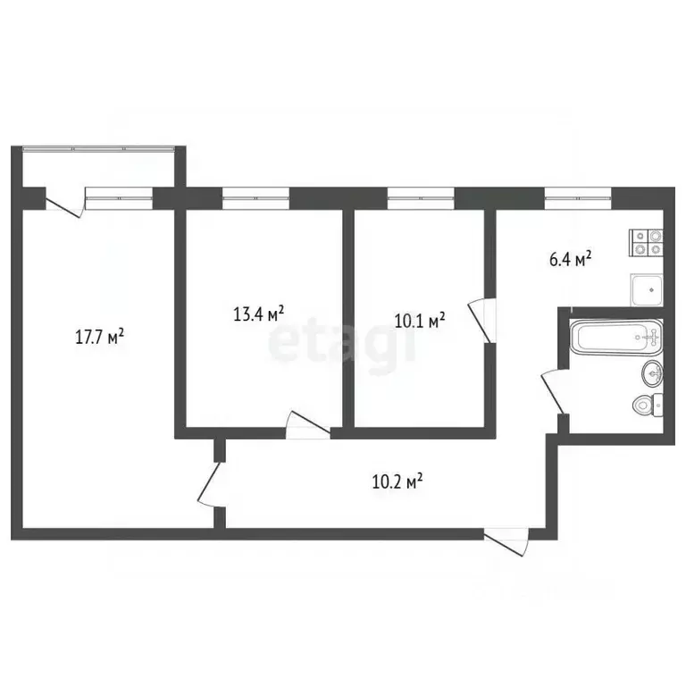 3-к кв. Архангельская область, Архангельск ул. Никитова, 9к2 (61.7 м) - Фото 2