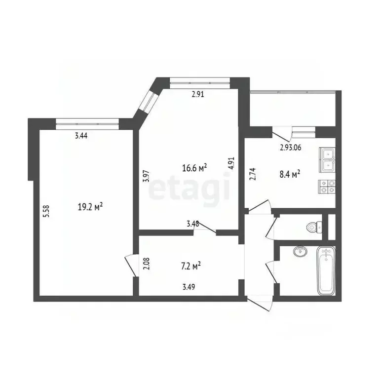 2-к кв. Тюменская область, Тюмень Широтная ул., 96к1 (59.3 м) - Фото 2
