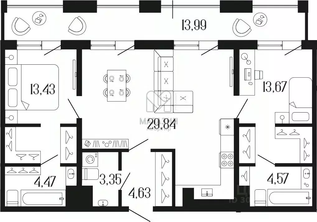 3-к кв. Санкт-Петербург ул. Коли Томчака (80.96 м) - Фото 0