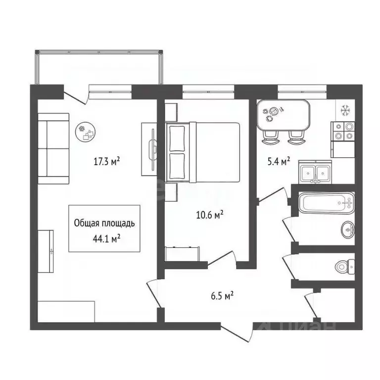 2-к кв. Новосибирская область, Новосибирск Нарымская ул., 11 (44.1 м) - Фото 2