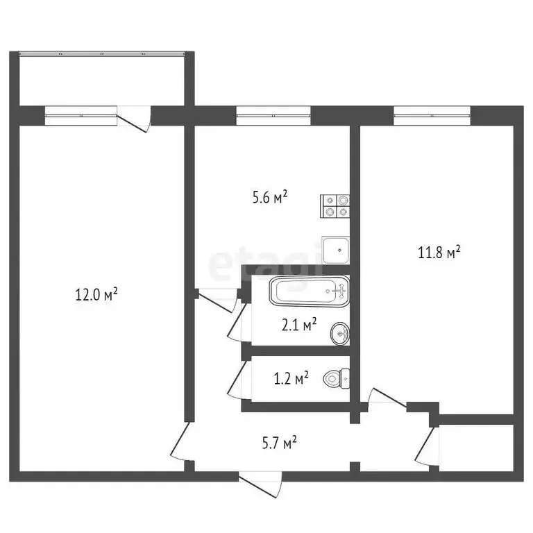 2-комнатная квартира: Юрга, Волгоградская улица, 17 (44.2 м) - Фото 0