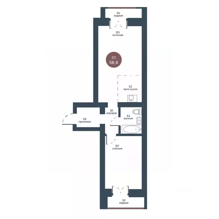 2-к кв. Томская область, Томск Телецентр мкр, ул. Белозерская, 9 (56.6 ... - Фото 1