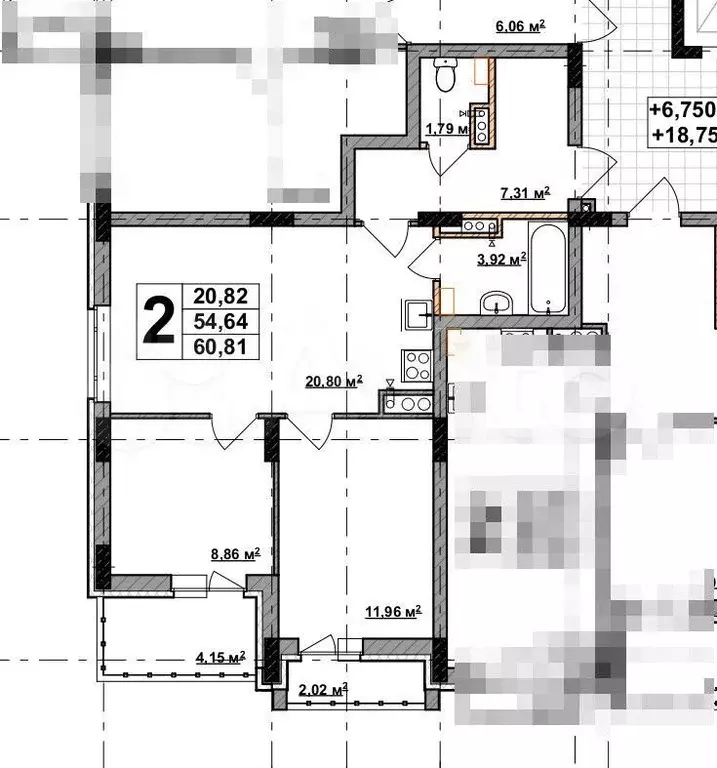2-к. квартира, 60,3 м, 7/8 эт. - Фото 1