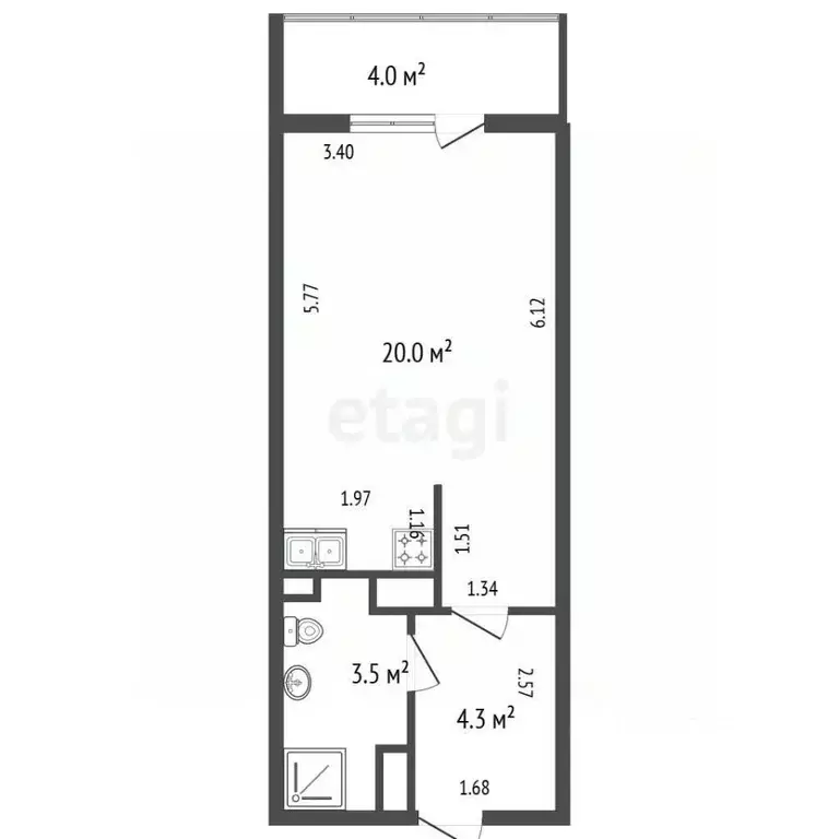 Студия Санкт-Петербург Кондратьевский просп., 64к8 (27.8 м) - Фото 1