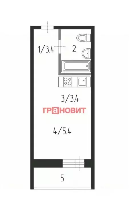 Студия Новосибирская область, Новосибирск ул. Виктора Уса, 7 (19.6 м) - Фото 1