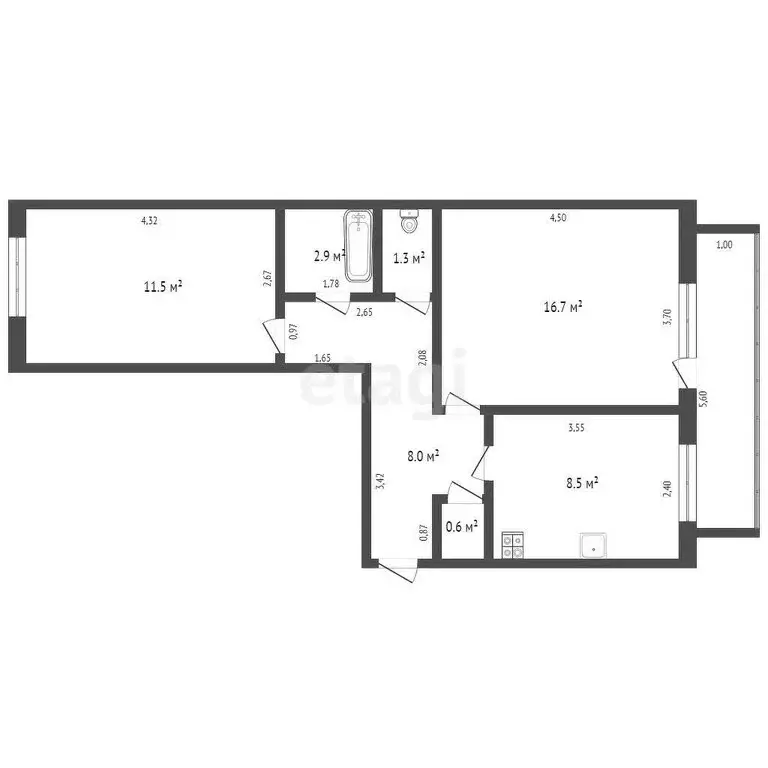 2-комнатная квартира: Фокино, Заводская улица, 1 (49.5 м) - Фото 1
