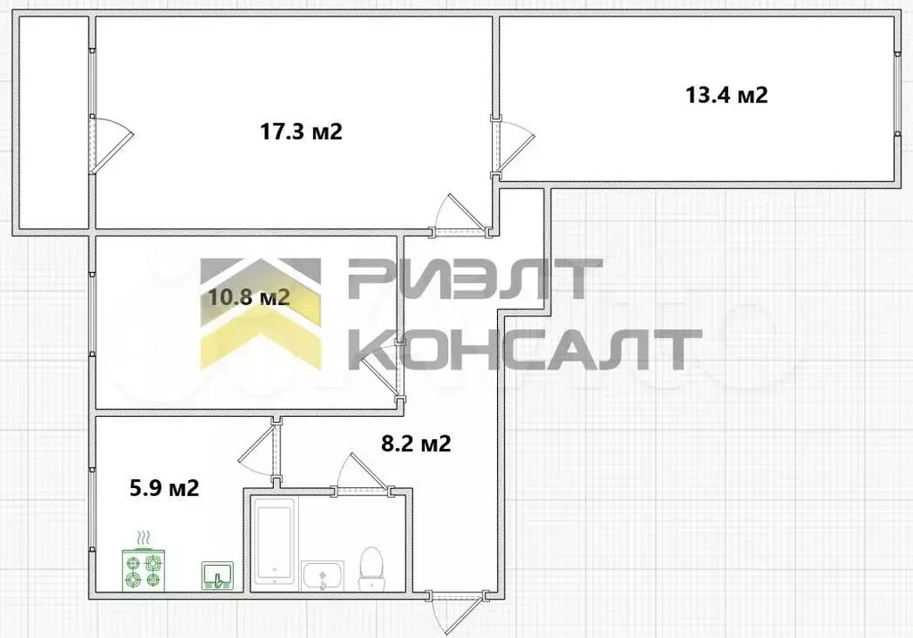 3-к. квартира, 59 м, 5/5 эт. - Фото 1