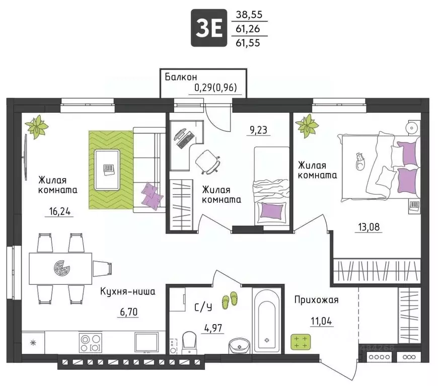 3-к кв. Пермский край, Пермь Верхне-Вишерская ул., 40 (61.55 м) - Фото 0