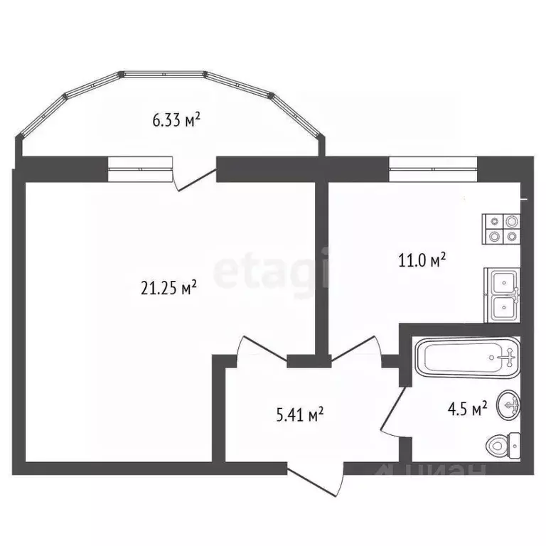 1-к кв. Белгородская область, Белгород Харьковская ул., 3 (50.1 м) - Фото 2