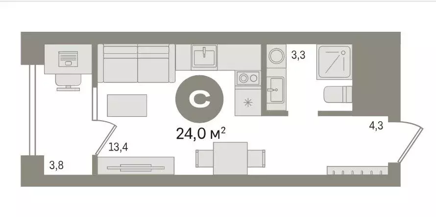 Квартира-студия: Новосибирск, улица Декабристов, 107/7 (24 м) - Фото 0