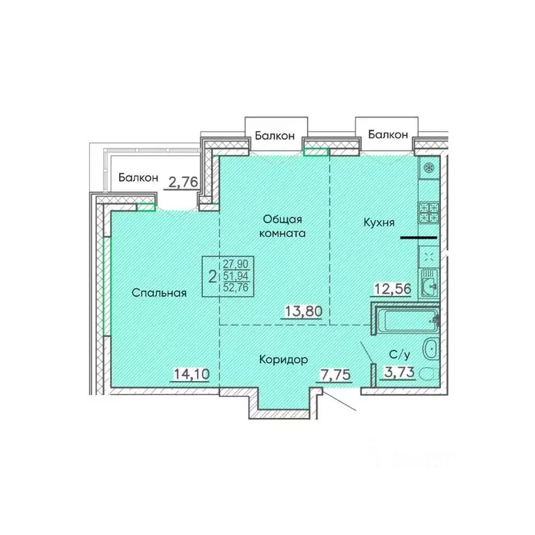 Свободной планировки кв. Бурятия, Улан-Удэ Энергетик мкр,  (52.76 м) - Фото 1