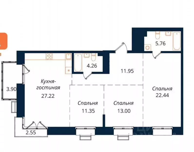 3-к кв. Иркутская область, Иркутск ул. Юрия Левитанского, 12 (103.0 м) - Фото 1