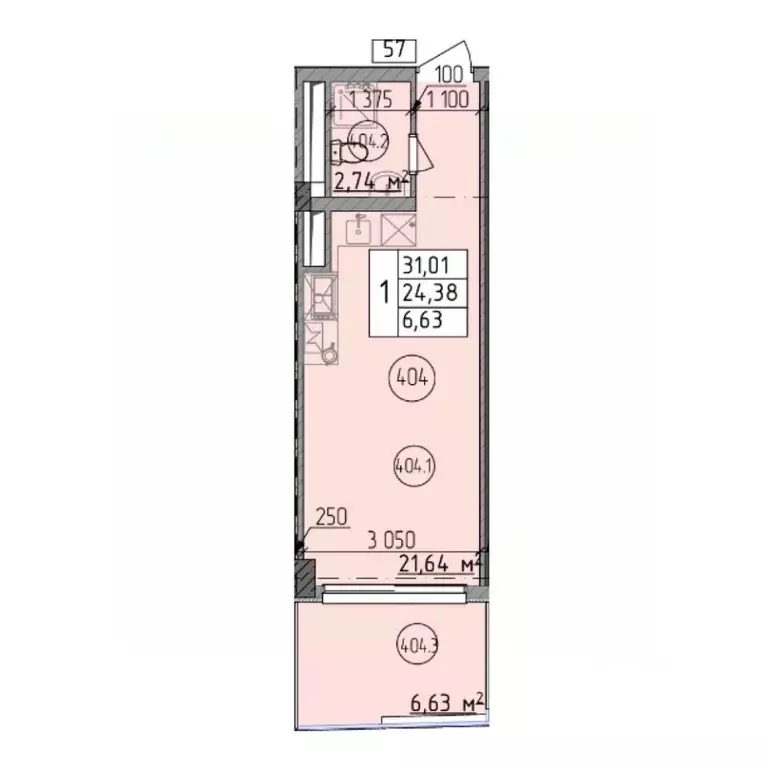 Студия Севастополь ул. Парковая, 5 (31.01 м) - Фото 1