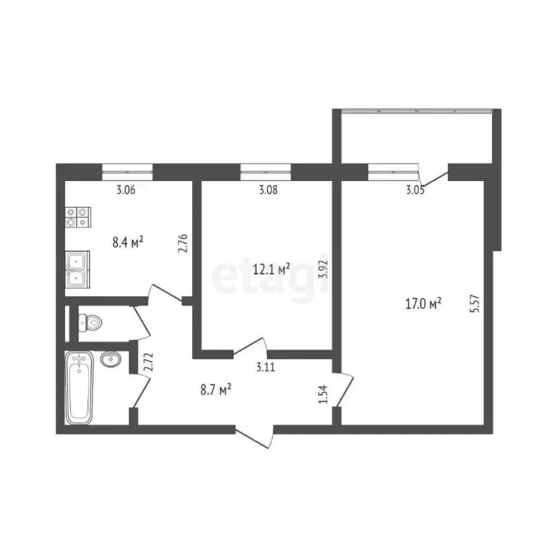 2-к кв. Тюменская область, Тюмень ул. Клары Цеткин, 29к2 (49.8 м) - Фото 1