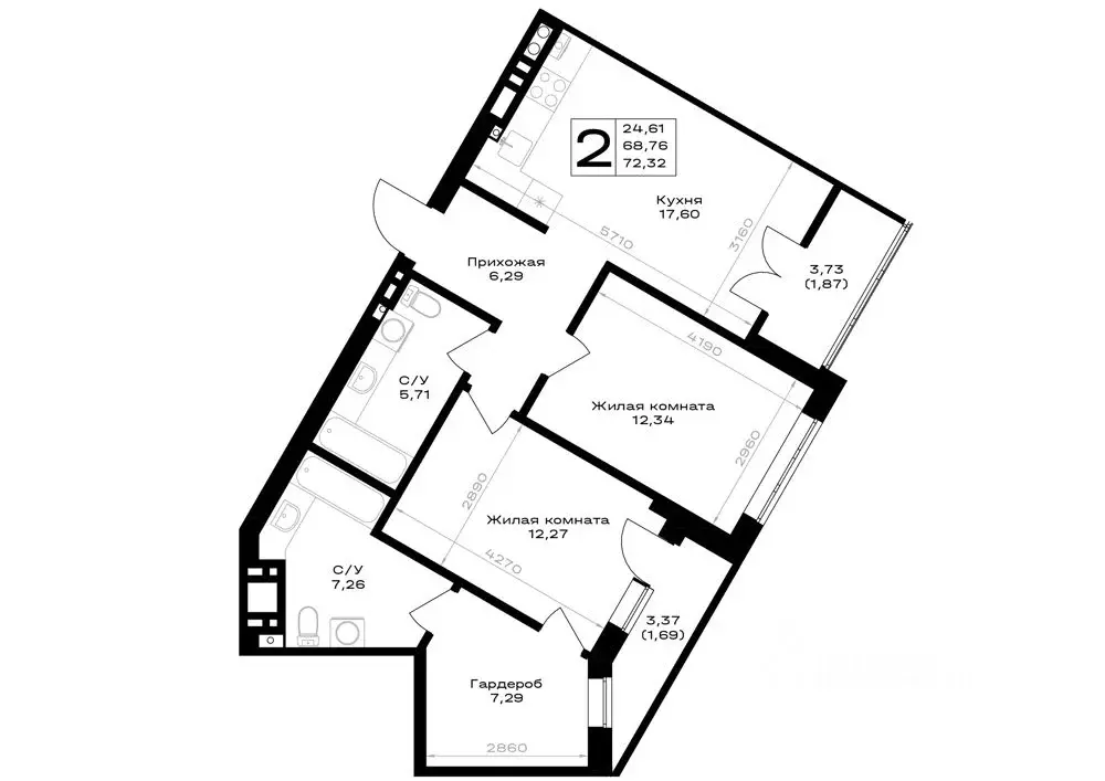2-к кв. Калининградская область, Гурьевск Включи жилой комплекс (72.32 ... - Фото 0