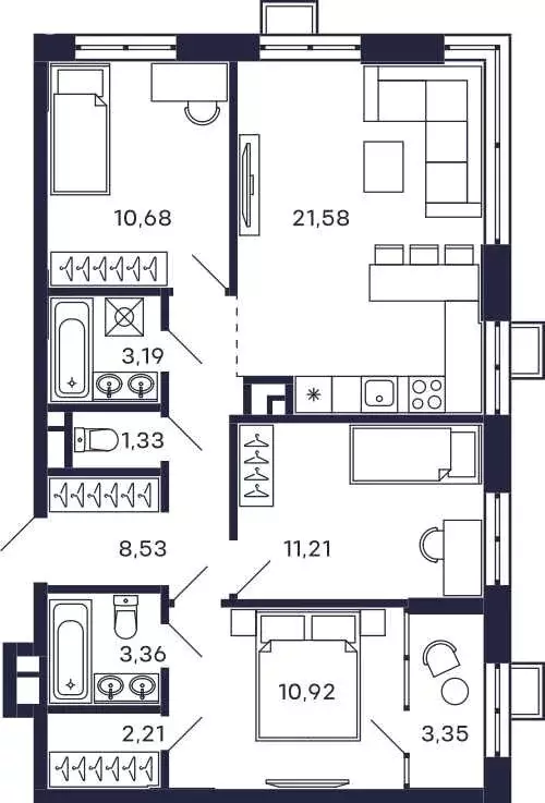 3-комнатная квартира: Красногорск, микрорайон Павшино, ЖК Тетрис, к7 ... - Фото 1