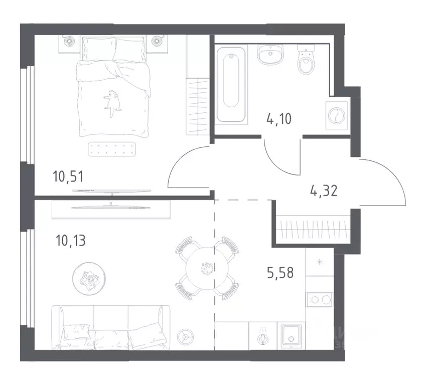 1-к кв. Московская область, Ленинский городской округ, Мисайлово пгт, ... - Фото 1