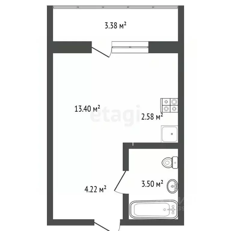 Студия Тюменская область, Тюмень ул. Новоселов, 107к2 (22.0 м) - Фото 2
