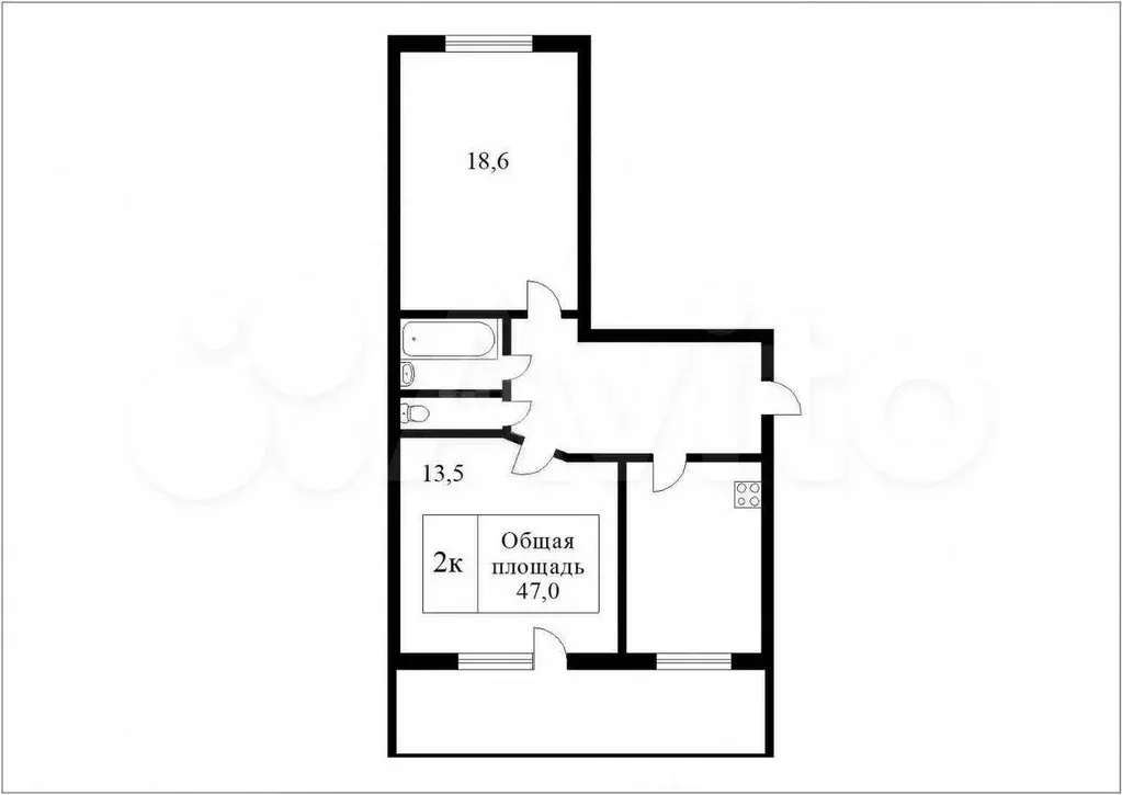 2-к. квартира, 48,9 м, 5/5 эт. - Фото 0