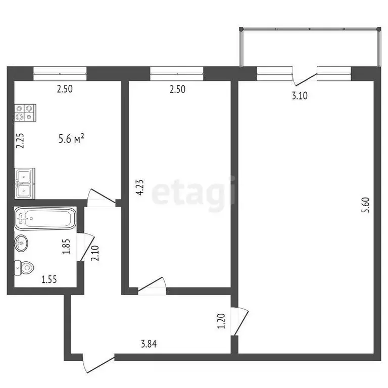 2-комнатная квартира: Тюмень, улица Пермякова, 22 (42.7 м) - Фото 1