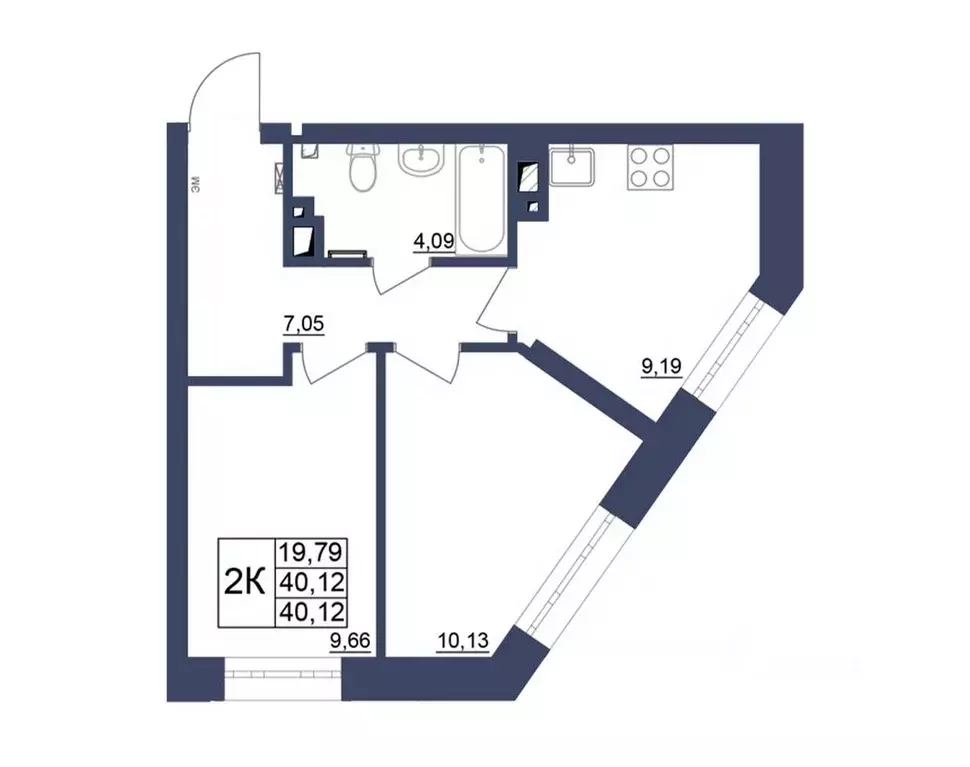 2-к кв. Башкортостан, Уфа Космос жилой комплекс, лит1 (40.12 м) - Фото 1