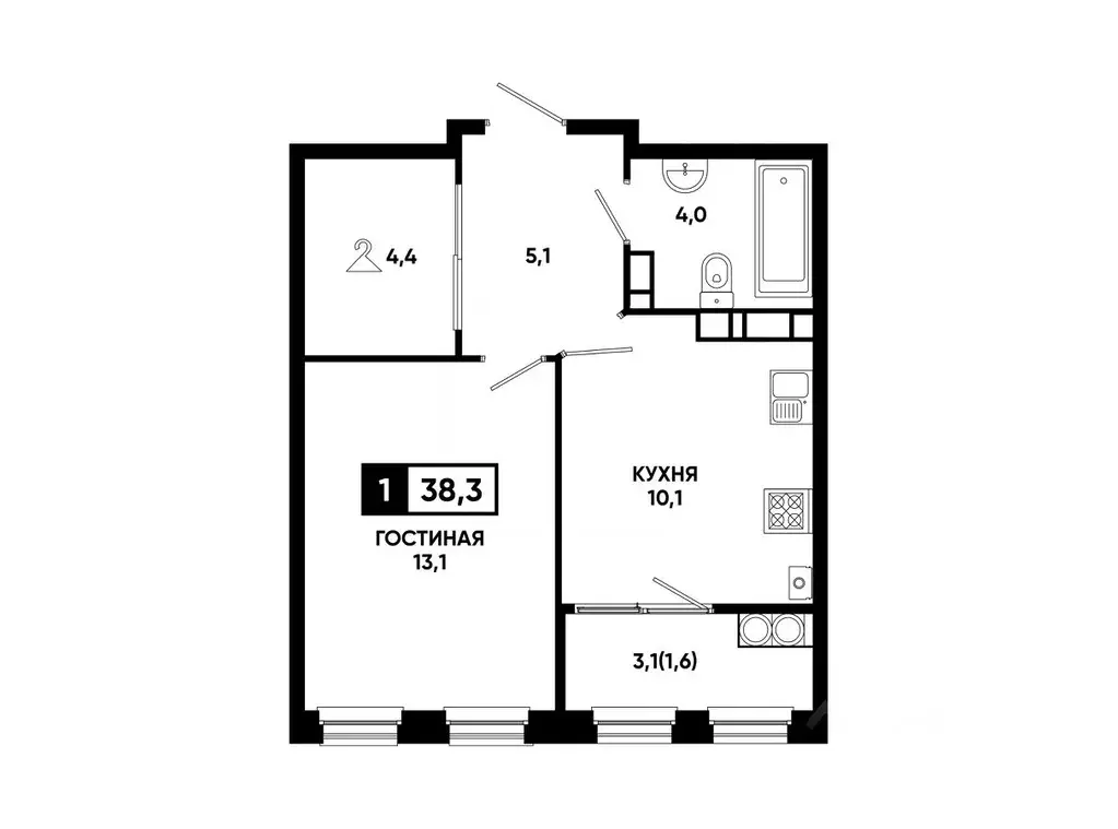 1-к кв. Ставропольский край, Ставрополь ул. Доваторцев, 179В (38.3 м) - Фото 1