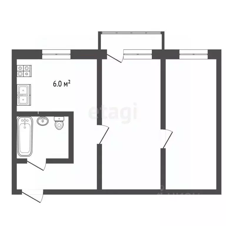 2-к кв. Томская область, Томск пер. Нахимова, 4 (44.0 м) - Фото 2